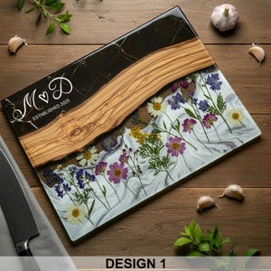 Personalized Glass Charcuterie Board Resin Wood Look Cutting Board Unique Wedding Gift Bridal Shower Gift Engagement Gift Anniversary Gift Design #1