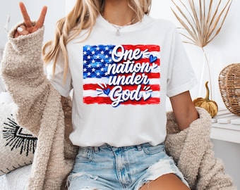 Camiseta "Uma Nação Sob Deus", Regata, Moletom com Capuz, Camiseta EUA 4 de Julho, Moletom Patriótico Cristão da Liberdade com a Bandeira Americana, Dia da Independência