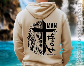 Faith Hoodie for men, Jesus Saves Sweatshirt, Christian Sweater, Men's Bible Verse Gifts Man of God T-Shirt Cross Gift for Dad Inspirational