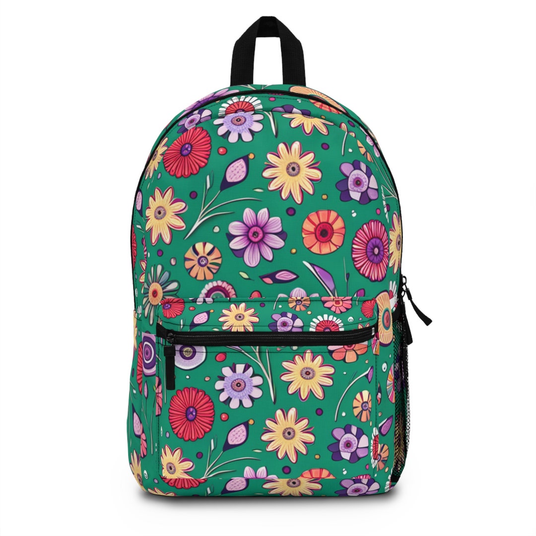 Green/multi-color Floral Backpack - Etsy
