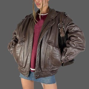 Blouson aviateur en cuir classique marron surdimensionné pour femme des années 90/Blouson en cuir de mouton pour femme/Blouson en cuir souple pour femme/Cadeau pour elle/