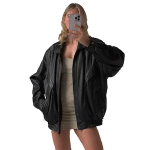 Blouson en cuir souple pour femme, offrez-lui, blouson aviateur classique en cuir noir pour femme, blouson oversize en cuir de mouton pour femme, blouson en cuir pour femme,