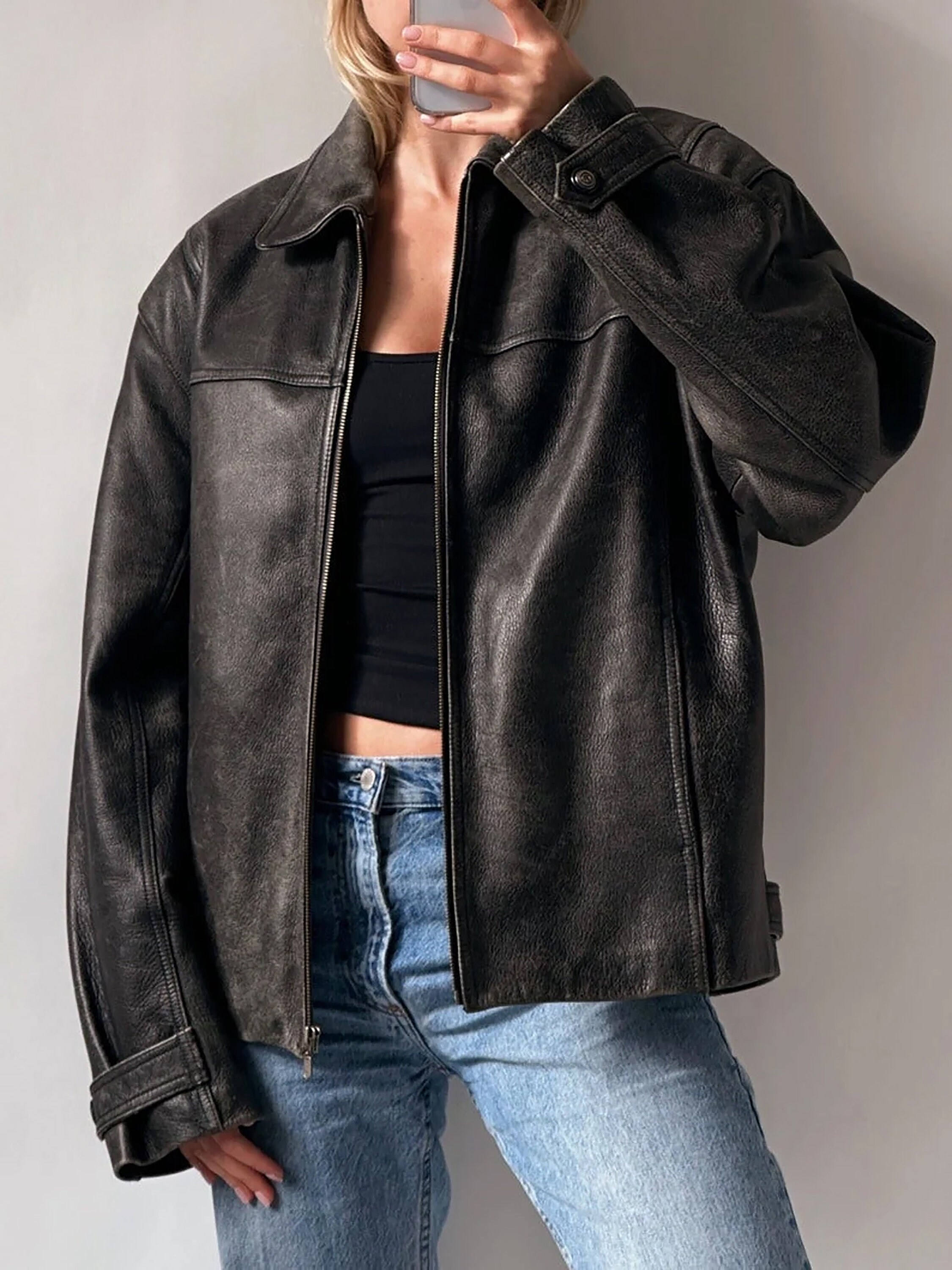 90s Leather Bomber - Etsy