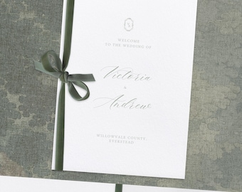 Programma della cerimonia nuziale con ortensia verde salvia / Modello minimalista ed elegante di Canva / Ordine di servizio stampabile / Matrimonio in giardino / Modello