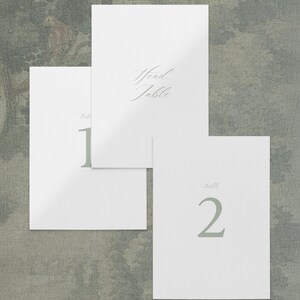 May include: Three white cards with green text. The top card says "Head Table". The middle card says "Table 1". The bottom card says "Table 2".