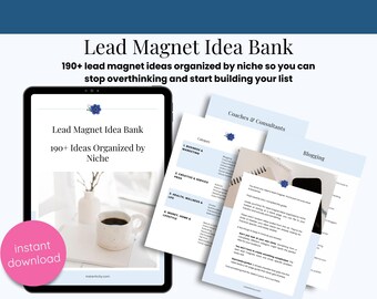 Lead Magnet Ideas Bank: 190+ Niche-Organized Ideas (Digital Download)