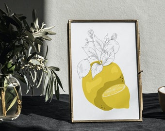 Lemon Fruit Art Print Wall Art, Home Decor A4, A5, A6