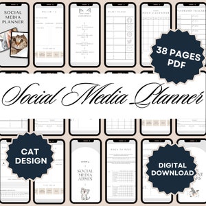 Social Media Planner with cat design I PLR I Master Resell I Marketing Plan I Social Media Content Planner I notion social media planner plr