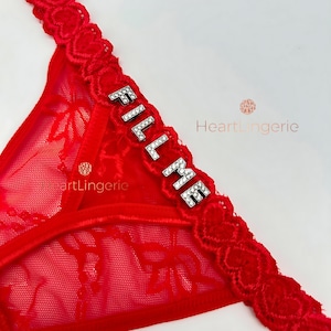 Custom Thong, handgefertigter/ personalisierter Tanga, Letter Thong, Personalisierbarer String Tanga, Namen Tanga mit Glitzerbuchstaben Czerwony