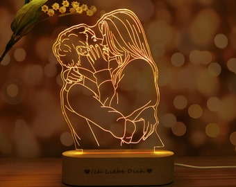 Personalisierte Lampe mit Foto, Geschenk, Nachtlampe mit Botschaft, personalisierte 3D-Lampe mit individuellem Text, 3D Fotolampe