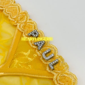 Custom Thong, Handmade/Personalized Thong, Letter Thong, Customizable String Thong, Name Thong with Glitter Letters Yellow