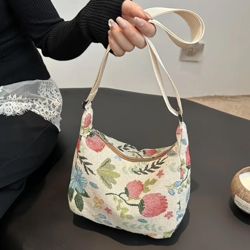 Geometric Floral Summer-Gray Shoulder Handbag