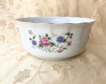 Spring Night Vegetable Bowl, Andrea by Sadek, Vintage Serving 7” Pink Purple Flowers with Gold Trim, Japan, Bright Light Decor, For Wedding