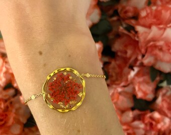 bracelet fleur séchée et plaqué or