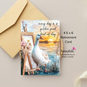 Carte de retraite canard, originale et drôle. « Golden Pond » 4,5 x 6 cm - EXPÉDITION PHYSIQUE Maintenant disponible au Canada et aux États-Unis.