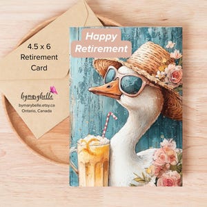 Carte de retraite canard : carte de correspondance « Bonne retraite » sur le thème du canard.  4,5 L x 6 po. H - EXPÉDITION PHYSIQUE Maintenant disponible au Canada et aux États-Unis.