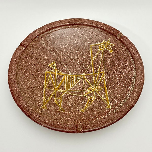 Vintage Mid-Century Modern Art Pottery Ashtray/Bowl by Alfaraz Spain, terracotta colour Modernist Horse Very Rare