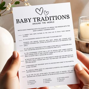 Babytraditioner runt om i världen-spel: Minimalistisk duschleksmall, könsneutral modern utskrivbar (digital nedladdning)