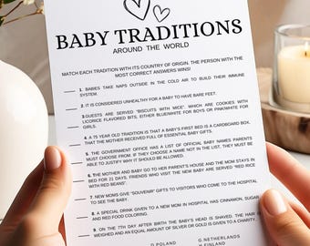 Baby Traditions Around The World Game: Minimalist Shower Game Template, Gender Neutral Modern Printable (Digital Download)