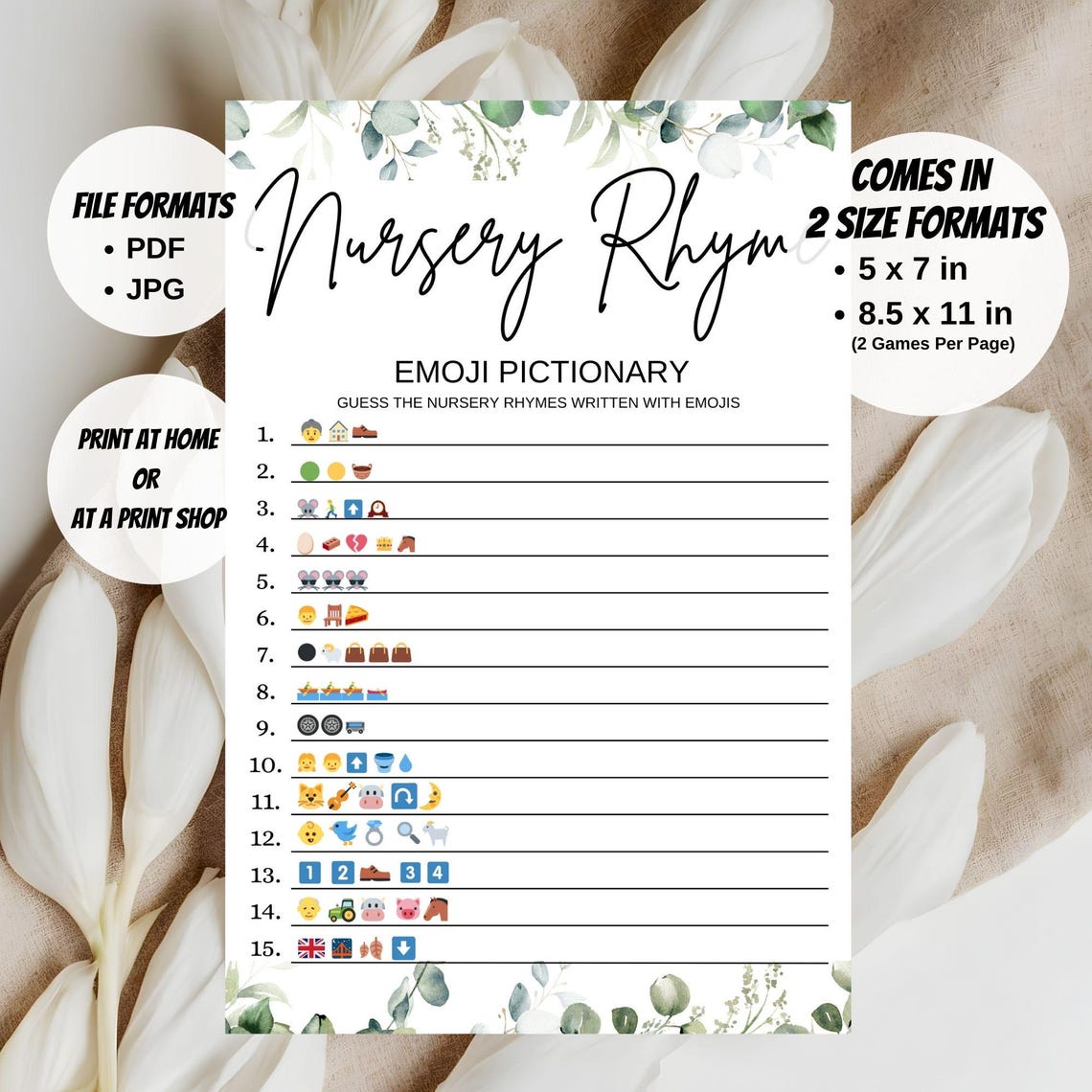Nursery Rhymes Emoji Game Baby Shower Emoji Pictionary Game Baby Shower ...