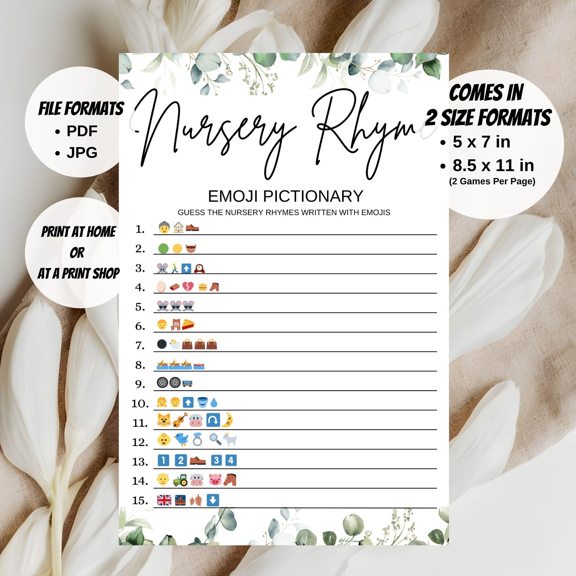 Nursery Rhymes Emoji Game Baby Shower Emoji Pictionary Game Baby Shower ...