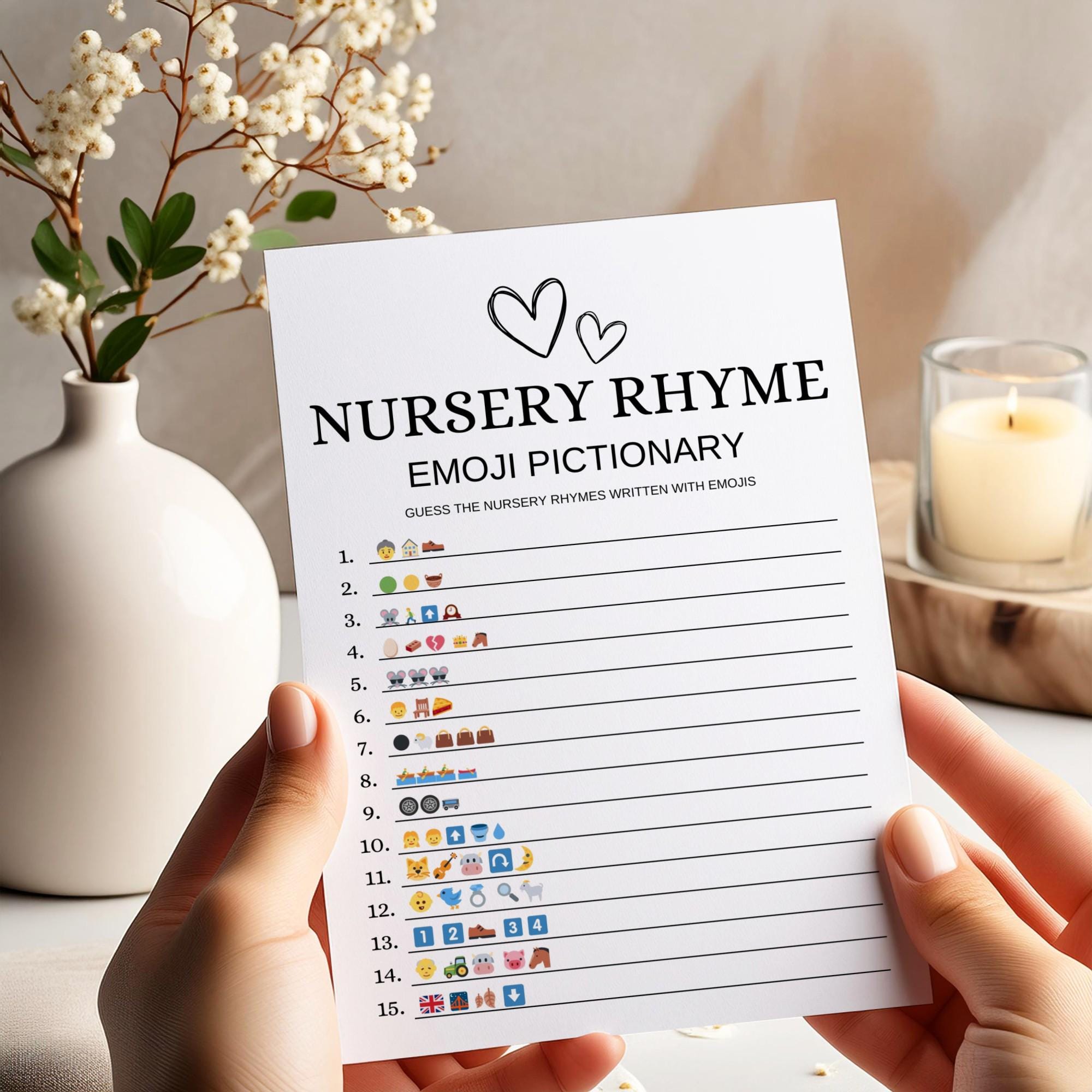 Nursery Rhymes Quiz Minimalist Baby Shower Activity Nursery Rhymes Emoji Game Baby Shower Nursery Rhymes Game Printable Instant Download |Y6