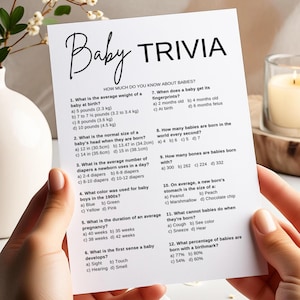 Trivia Game Download Trivia Template Trivia Questions Baby Trivia Game Template Minimalist Baby Shower Game Printable Instant Download |N3