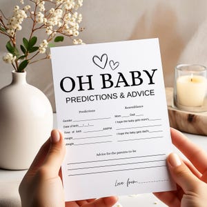 Prédictions et conseils pour bébé | Jeu de baby shower minimaliste à imprimer | Conseils bébé pour maman | Non sexiste | Téléchargement instantané | Y6