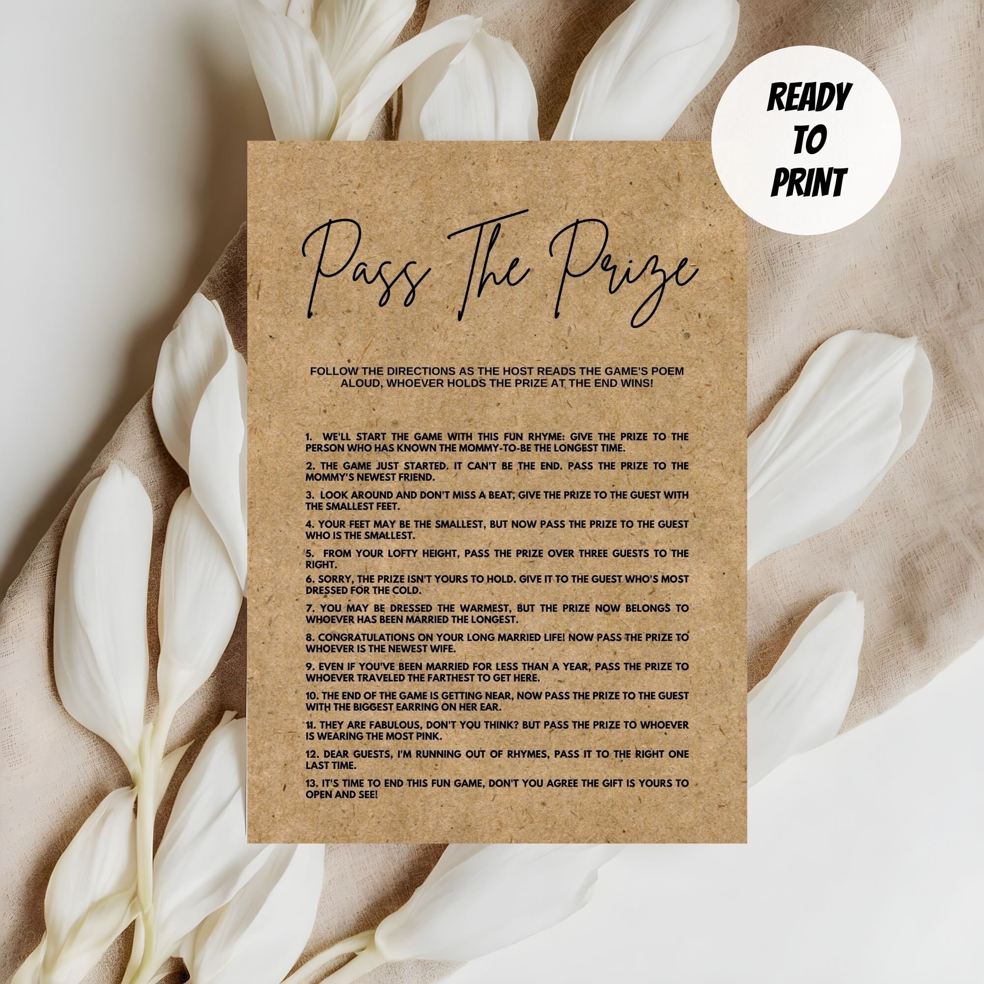 Pass the Prize Baby Rhyme Game Rustic Baby Shower Game Poem Rhyme Game ...