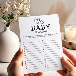 Baby A-Z Spiel | Welcher Baby Artikel | Baby ABC Spiel | Baby Artikel A-Z | Geschlechtsneutral | Minimal Baby Party Spiel zum Ausdrucken | Sofortdownload |Y6