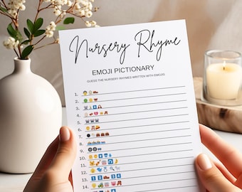 Nursery Rhyme Emoji Pictionary Game: Minimalist Baby Shower Activity (Printable PDF)