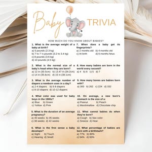 Baby Shower Trivia Game Baby Shower Game Baby Shower Trivia Template Trivia Questions Trivia Game Template Trivia Questions Baby Trivia N6