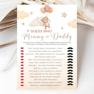 Guess Who Said It Mommy or Daddy Baby Shower We Can Bearly Wait Brown Bear Baby Shower Guess Who Mommy or Daddy Game Gender Neutral Showe G3