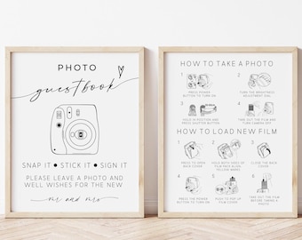 Instax Mini 9 Polaroid Wedding Guest Book Sign | How to Take Photo Load New Film Photo Guestbook Sign Editable Reception Photo Sign Download