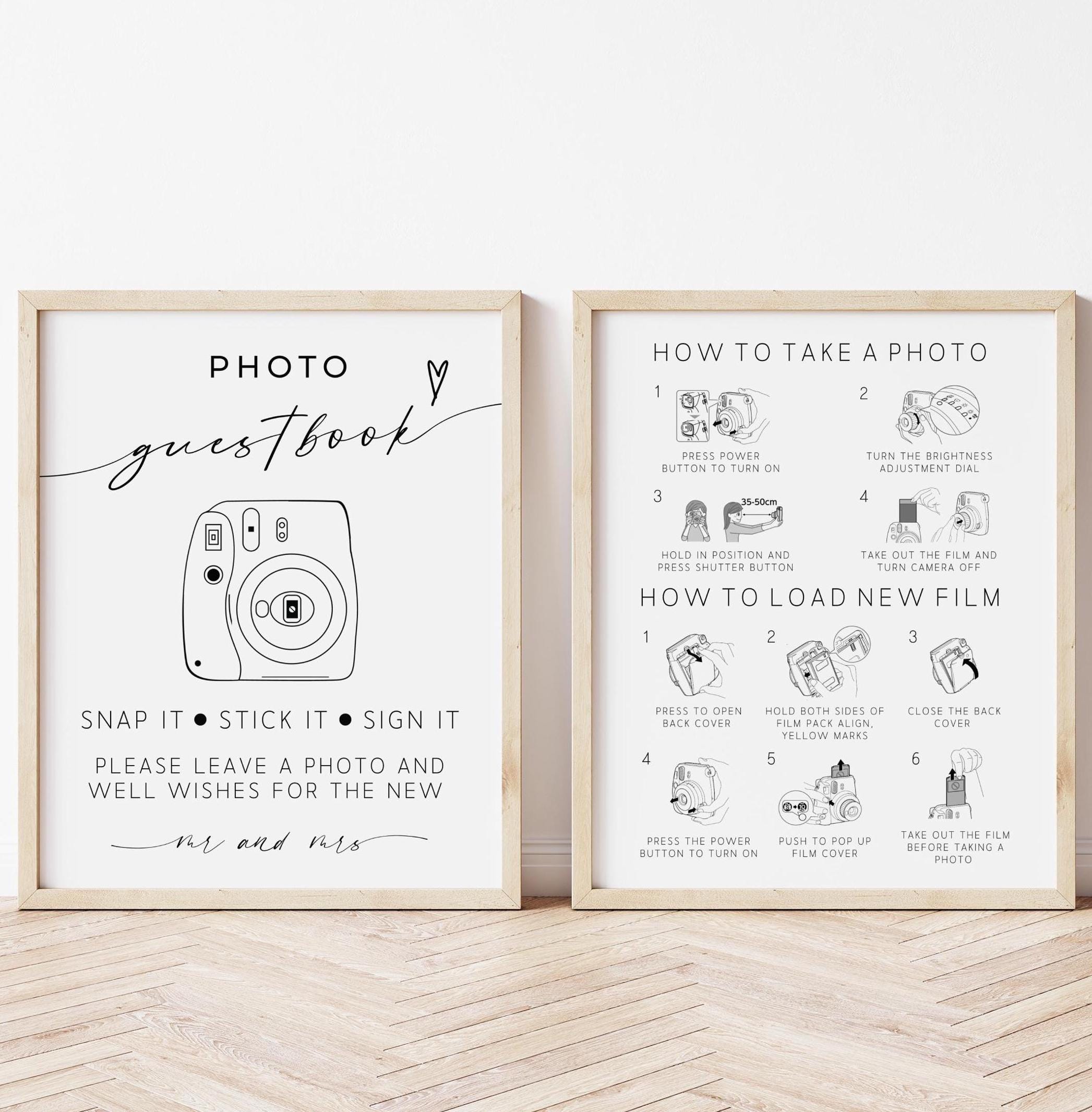 Wedding Instax Mini 9 Polaroid Guest Book Sign Editable Camera Instructions How to Take Photo Load New Film Photo Guestbook Sign Download Y7