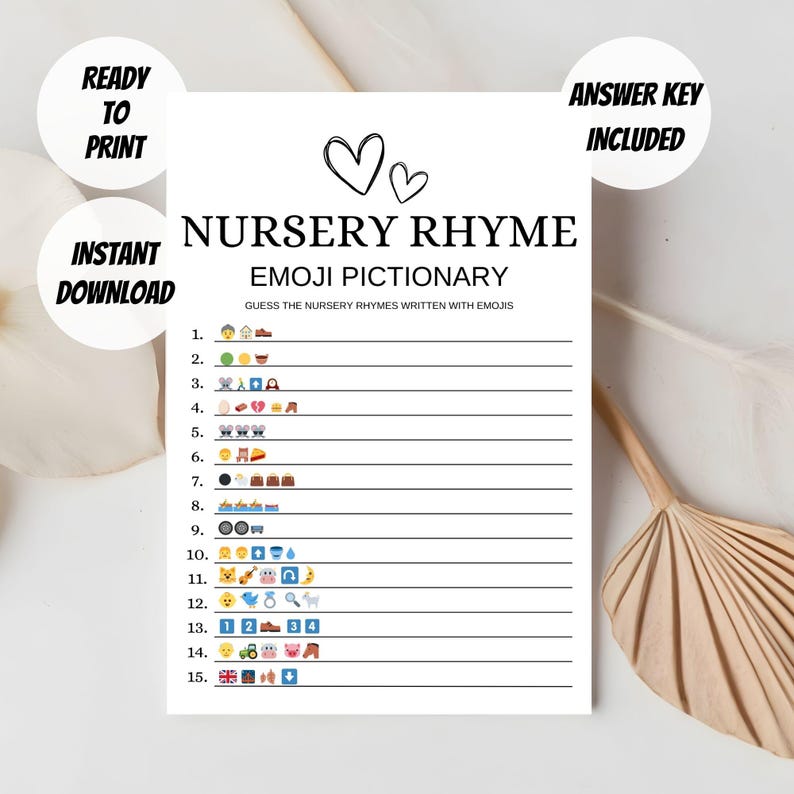 Nursery Rhymes Quiz Minimalist Baby Shower Activity Nursery Rhymes ...