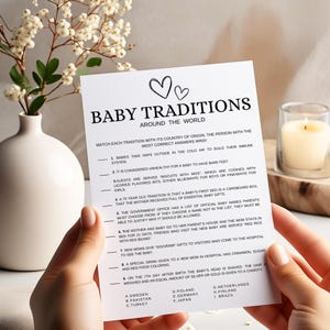 Juego Tradiciones para bebés en todo el mundo, divertido juego de cartas para baby shower, juego minimalista imprimible, actividad para baby shower, juego de descarga instantánea Y6