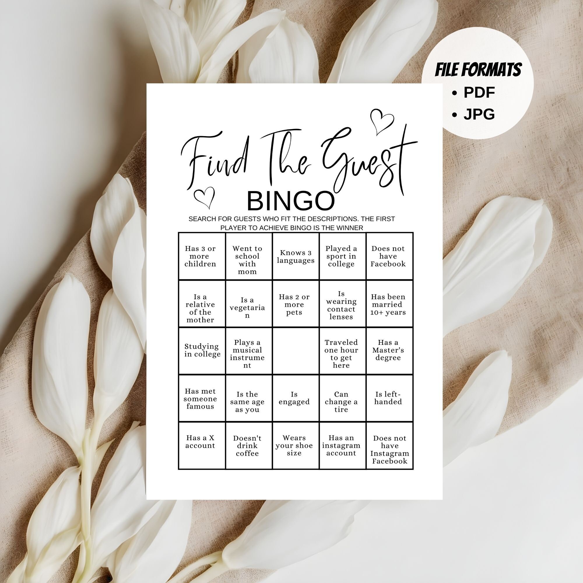 Prefilled Find the Guest Bingo Game Minimalist Baby Shower Game Find ...