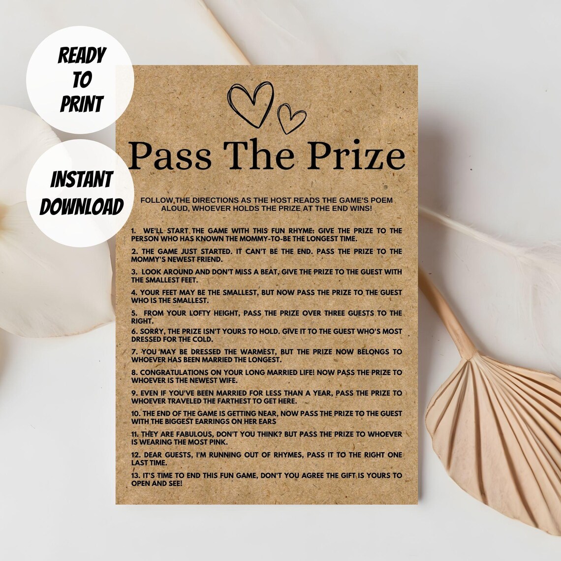 Rustic Baby Shower Game Pass the Prize Rhyme Game Rustic Poem Rhyme ...