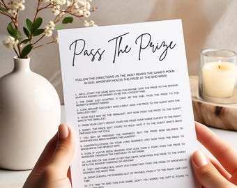 Minimalistisch babyshowerspel: Pass The Prize Rhyme (digitale download)