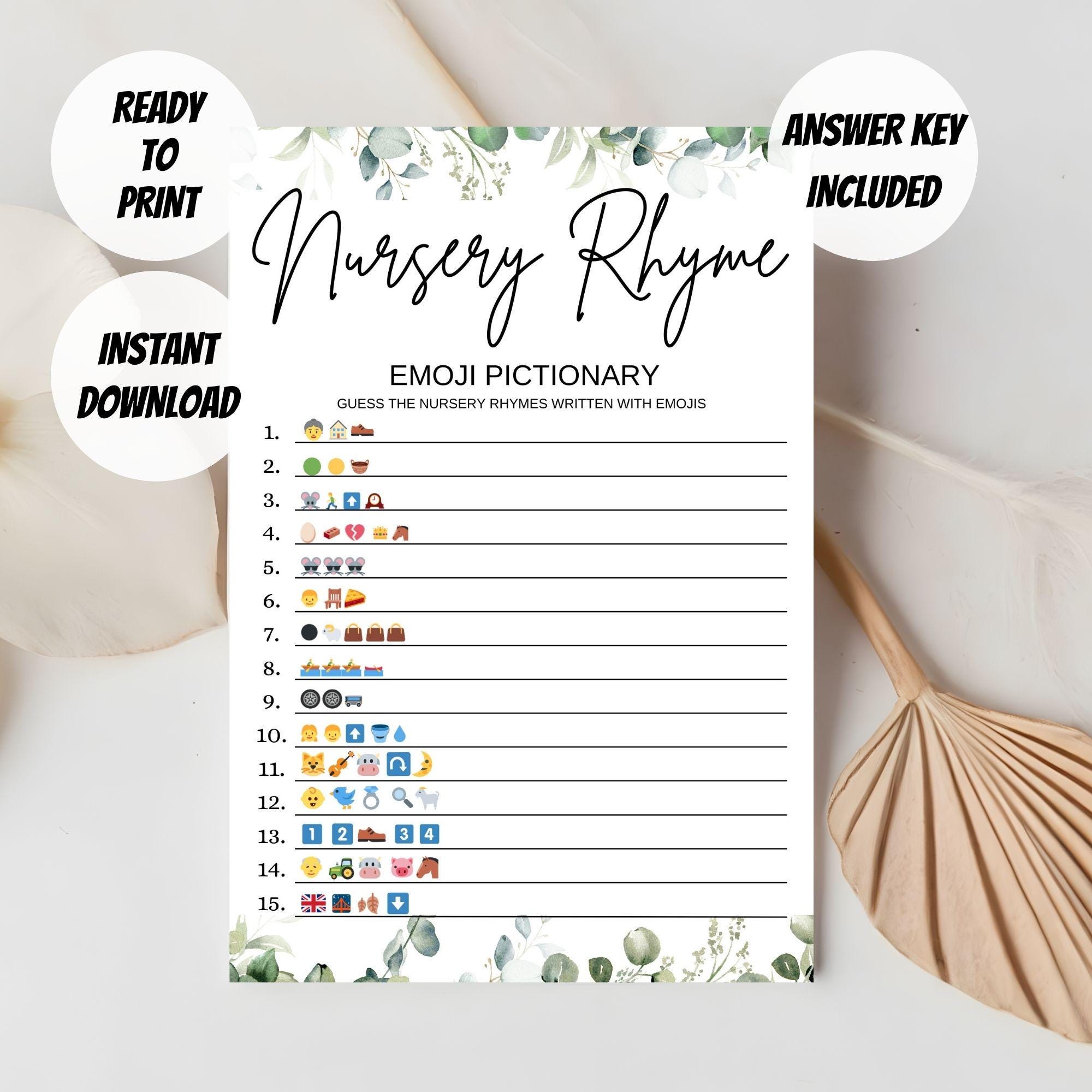 Nursery Rhymes Emoji Game Baby Shower Emoji Pictionary Game Baby Shower ...