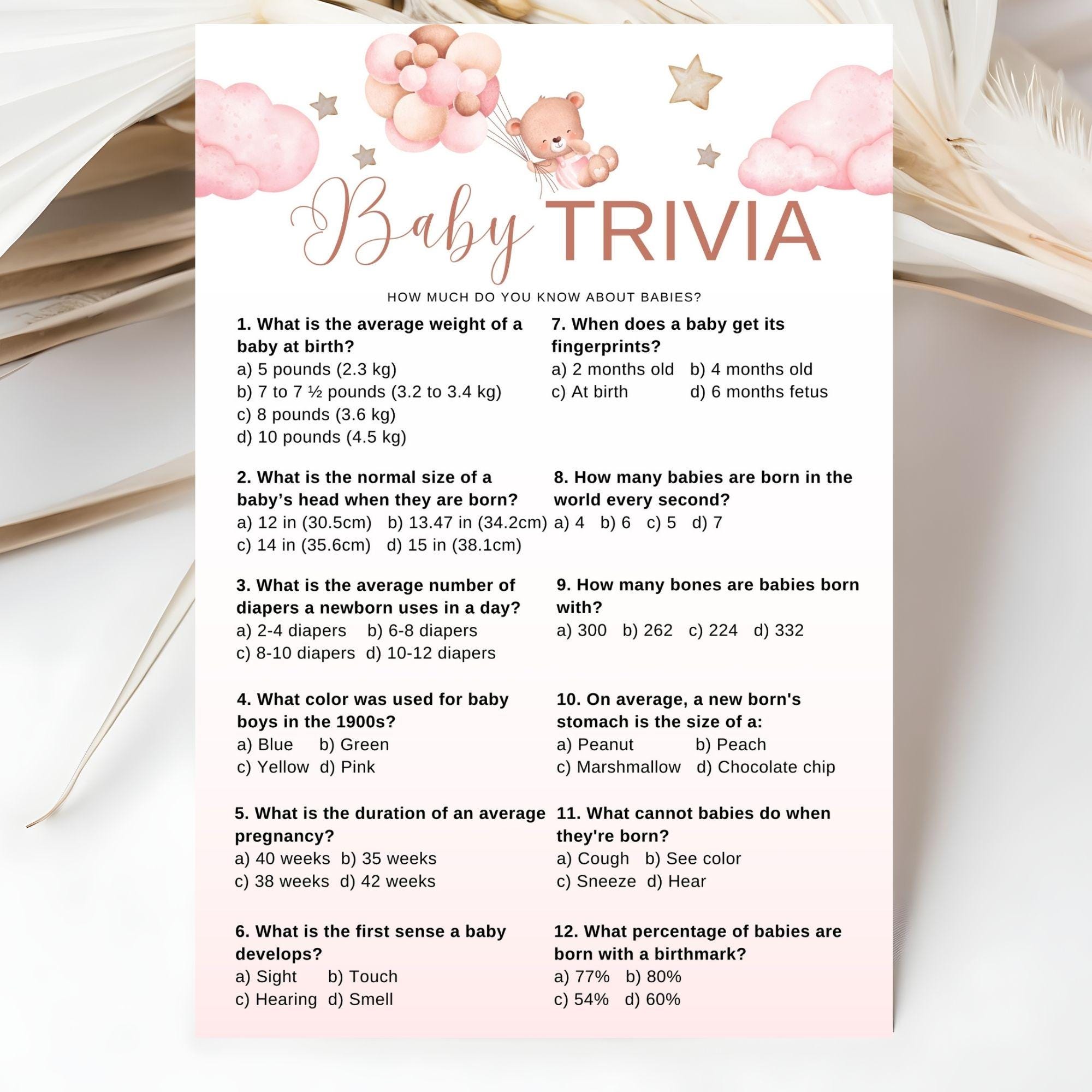 Baby Trivia Game We Can Bearly Wait Brown Bear Balloon Baby Shower ...