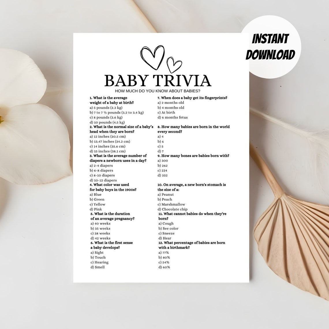 Minimalist Baby Shower Trivia Game Trivia Facts Trivia Questions Baby Shower Activity Trivia