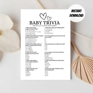 Minimalist Baby Shower Trivia Game Trivia Facts Trivia Questions Baby ...