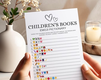 Children&#39;s Books Emoji Pictionary Baby Shower Emoji Game Baby Shower Idea Instant Download Printable Game Baby Shower Activity Baby Emoji Y6