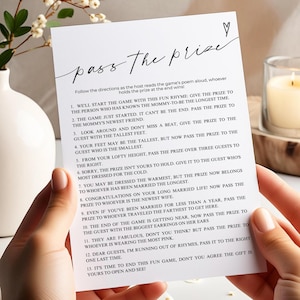 Editable Bridal Shower Game Pass The Prize Rhyme Game Rustic Poem Rhyme Game Rustic Bridal Shower Activity Instant Download Printable Y7