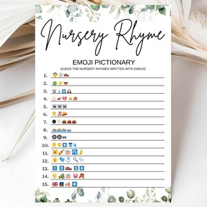 Nursery Rhymes Emoji Game Baby Shower Emoji Pictionary Game Baby Shower Game Instant Download Printable Emoji Quiz Nursery Rhyme Game V8