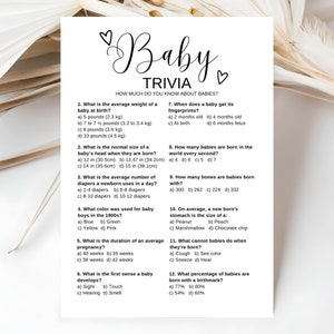 Minimalist Trivia Game Baby Shower Game Baby Trivia Template Trivia Questions Baby Trivia Game Template Baby Facts Instant Download Game D1