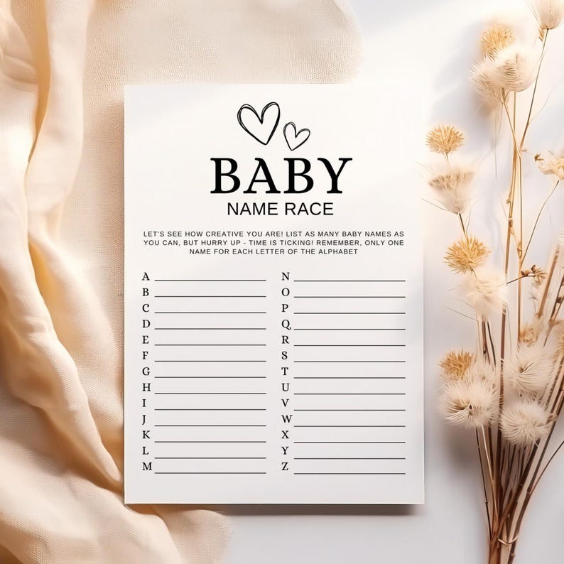 Minimalist Baby Name Race Game Baby Name A to Z Game Minimalist Baby ...