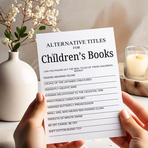 Quiz di libri di fiabe, titoli alternativi per libri per bambini, gioco di carte minimalista per baby shower, attività per baby shower, gioco con download immediato per maschi e femmine G6